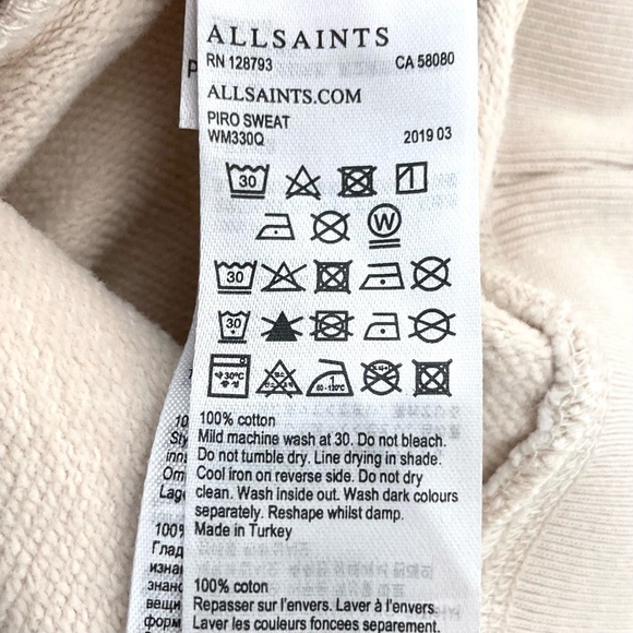 ALLSAINTS Spotted Beige Crewneck Dolman Sleeve Cropped Sweatshirt - Picture 7 of 7